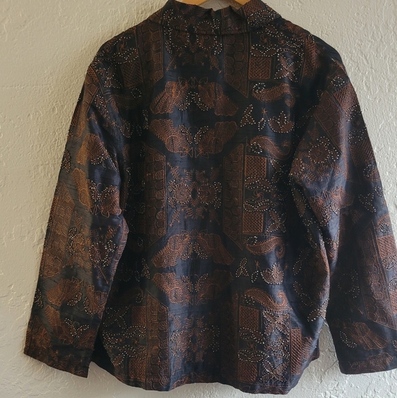 Chico's Silk Beaded Blazer Top Size 2 / 12 - Picture 2 of 6